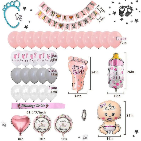 Baby Shower Dekorationer , Baby Shower Rosa Ballonger Set, Baby Shower För , En Baby Shower Banderoller