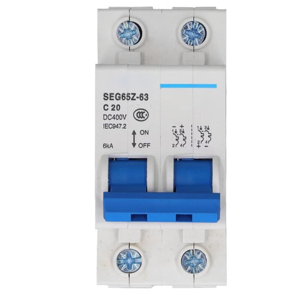 Rankomu Luftbryter DC Miniatyrbryter 2P 20A, 400V Luftbryter for Solcelleanlegg Paneler Nett C20