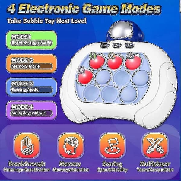 4 lägen Pop Fidget-spel, handhållen Quick Push Bubble Toy Pop It Pro Light Up-spel för barn 3+ år, present Astronaut
