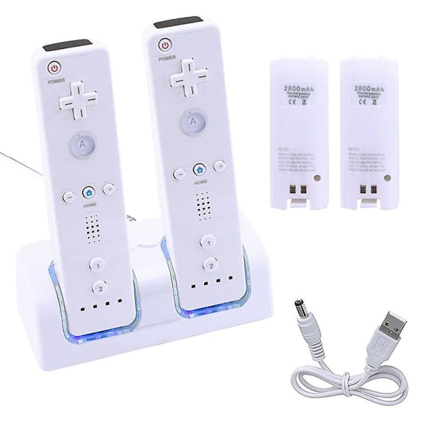 Genopladelige batteripakker & dobbeltoplader opladningsdock-dragter til Wii-fjernbetjening Ny