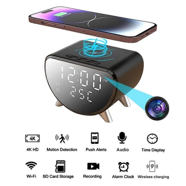 5 i 1 15W Smart Skrivbordsladdare HD Dold Kamera Trådlös WiFi Säkerhetskamera Black