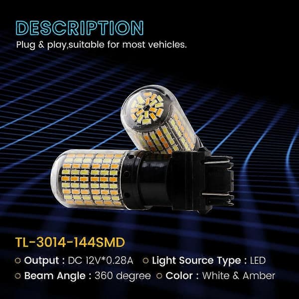 2 stk 3757 3157 4157NA LED-pære Switchback Hvit Gul Parkeringsblinklys