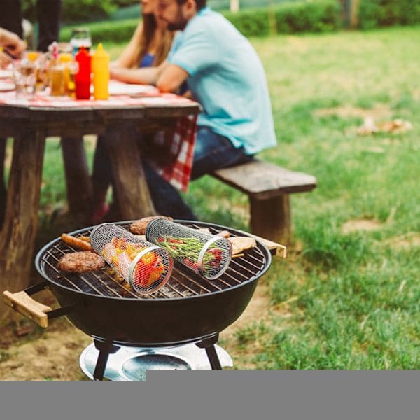 pc Cylindrisk BBQ-kurv i rustfrit stål - FO - 1 STK Lille 1PCS Small