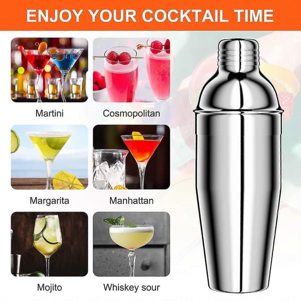Cocktailsett, 8 deler shaker i rustfritt stål