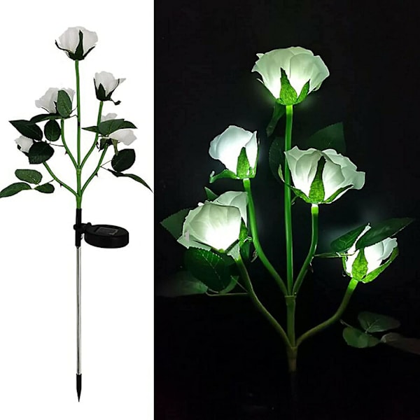 Solcellsdrivna Trädgårdslampor, 2-pack LED Rosblommor Dekorativa Staketlampor med 10 Rosor