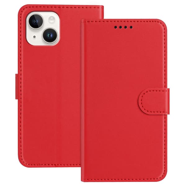 Etui til iPhone 13 mini 5,4 tommer Læderetui Pung Stand Solid Farve Anti Drop Telefoncover - Rød