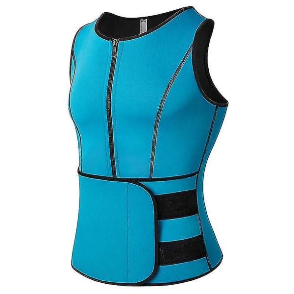 Mannen Shapewear Taille Trainer Zweet Vest Sauna Suit Workout Shirt Afslanken Body Shaper For Gewichtsverlies blue XXL