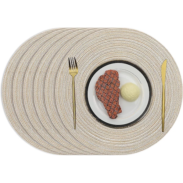 Beige 6 kpl punottuja pyöreitä tabletinalusia – Lämmöneristettyjä liukumattomia punottuja puuvillaisia ruokailualusia, 38 cm