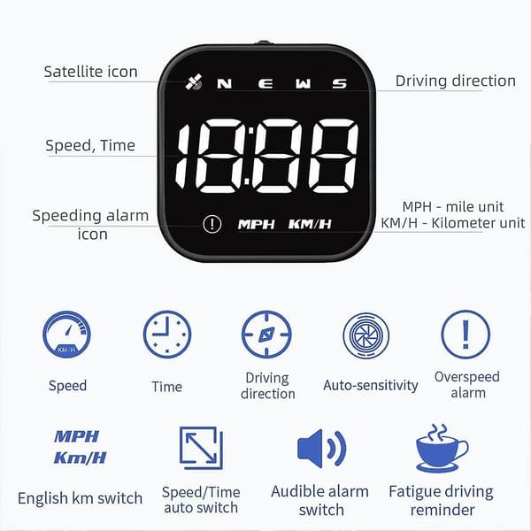 Digital GPS Speedometer, VEESA Bil Universal HUD Head Up Display, GPS Smart Gauge Speedometer