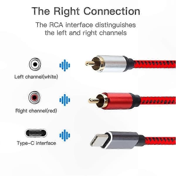 5m USB-C til Dobbelt RCA-lydadapter Y-splitter flettet kabelstik til lydenheder