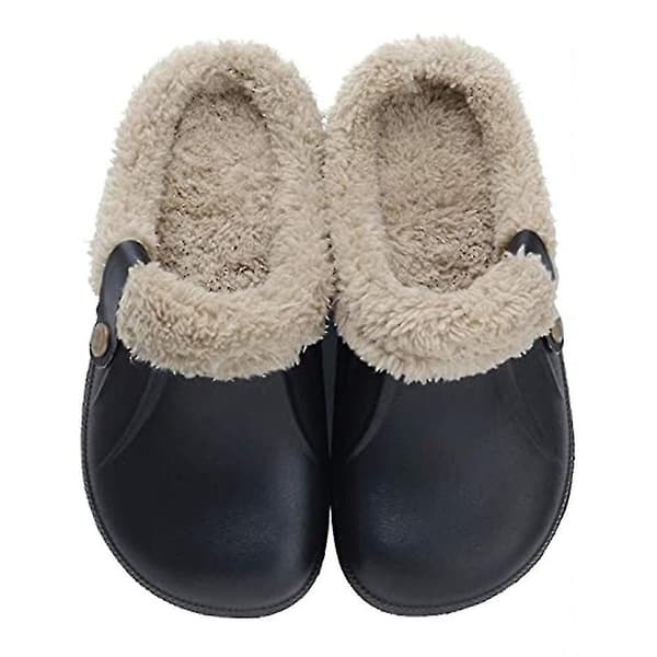 Vattentäta tofflor med pälsfoder, träskor, trädgårdsskor, varma innetofflor CJY Black 42-43