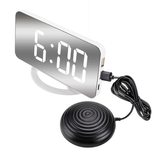 Högt vibrerande väckarklocka för tunga sovande vuxna Döva, digital spegelklocka med sängshaker F