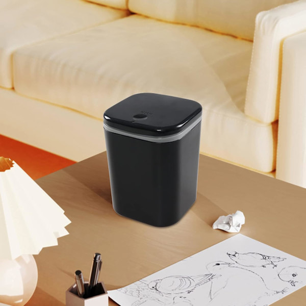 0,5 Gallon Small Countertop Trash Can, Mini Desktop Trash Can with Push Button, Black