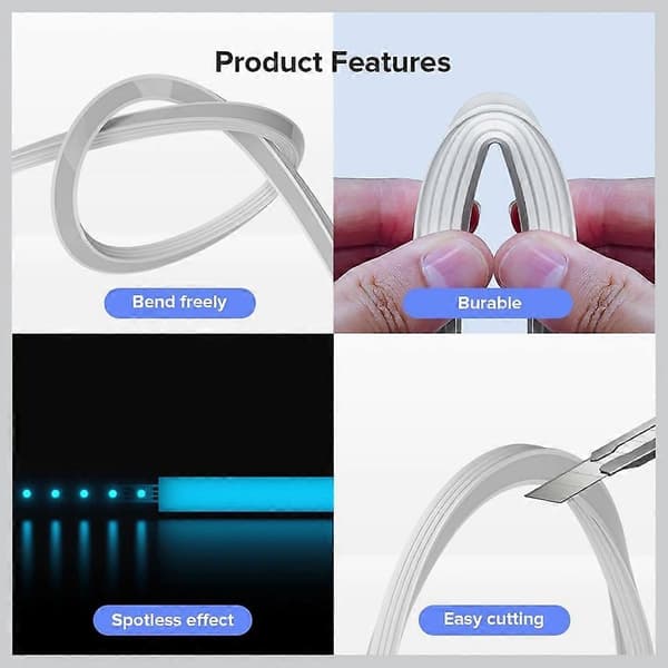 Silikon LED-kanalsystem 5 m flexibelt mjölkvitt skydd DIY fläckfritt rör för LED-remsa med bredd ≤12 mm White