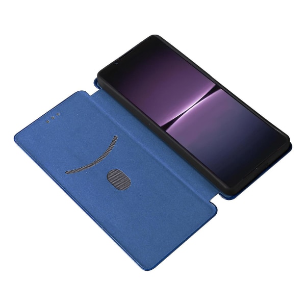For Sony Xperia 1 V Stand Pu Lær telefonveske Carbon Fiber Texture Kortholder Telefondeksel Blue