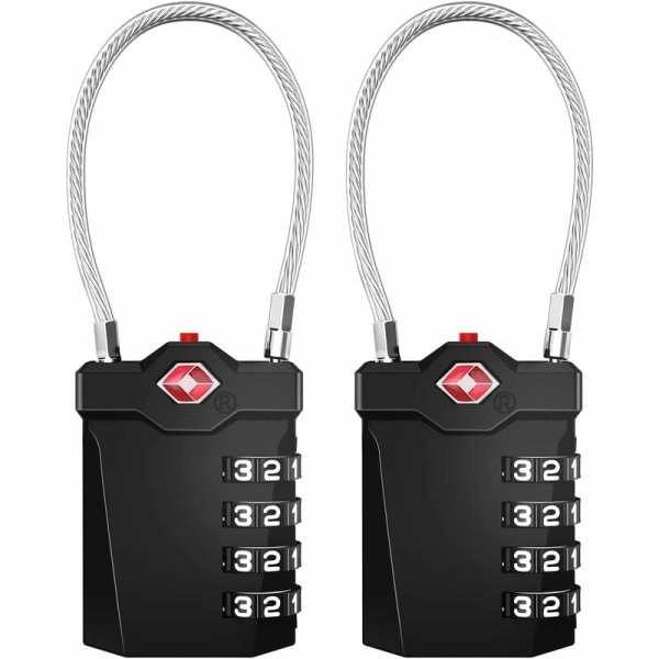 Koffertlås, TSA 4-sifret kombinasjonslås for bagasje med åpen alarm, treningslås (2-pakning, svart), T-Audace