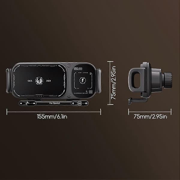 Smart Bil Trådløs Oplader Telefonholder Roterende Telefonholder til Navigation Black
