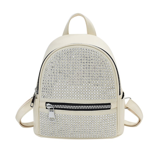 Enkel, fashionabel, avslappnad ryggsäck med stor kapacitet, strass och udda gasficka White
