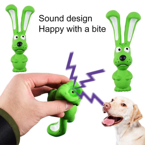 Interactive Squeaky Dog Toy Long-Eared Rabbit Design Teeth Cleaning Bite Resistant Built-in Sound PetCJY Blue