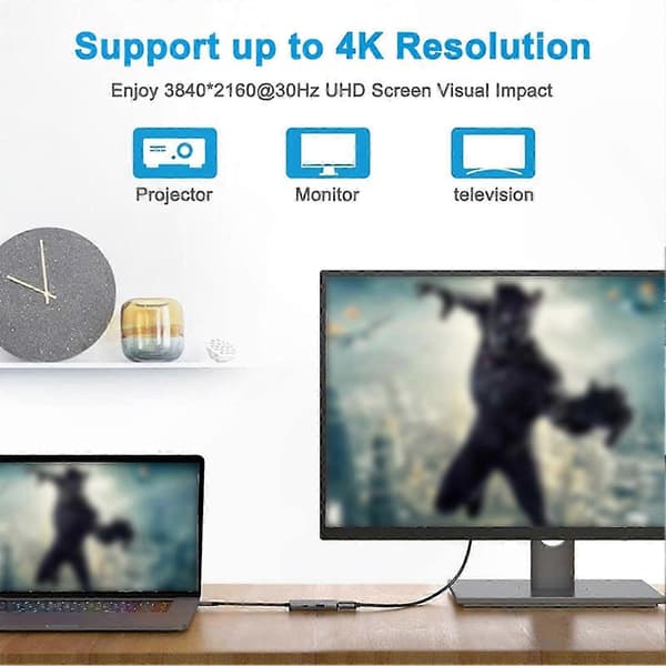 USB C til HDMI 4K-adapter Bærbar dokkinghub Høyhastighets dataoverføring Tilbehør til bærbar PC Grey