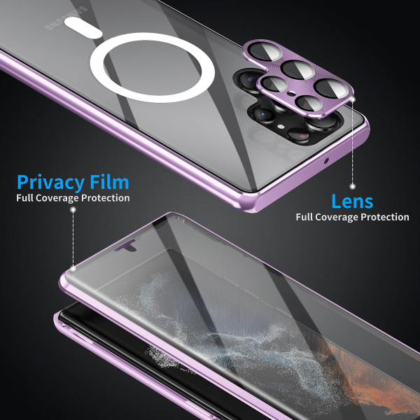 Magsafe metallisk magnetdeksel kompatibelt med Samsung Galaxy S23 Ultra, beskyttelsesdeksel for hele kroppen med kamerabeskyttelse