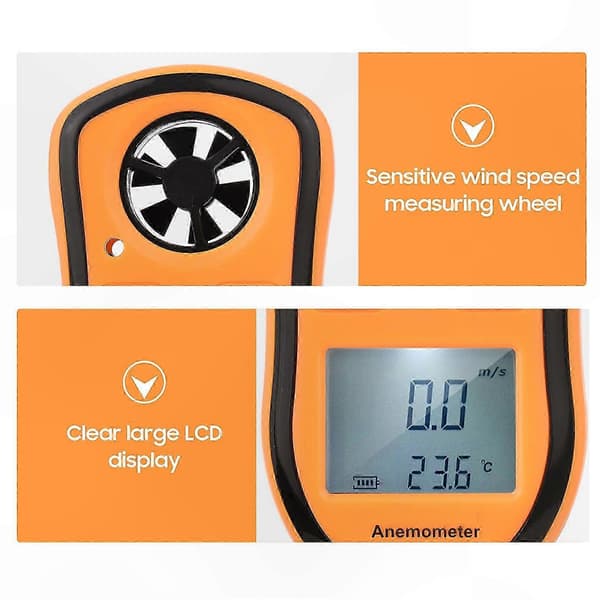 Bärbar Digital Anemometer Vindmätare, 104.3x57.8mm Orange