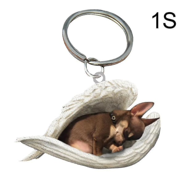 Hängande prydnad nyckelring Söt sovande ängel hundvinge hänge hund present Brown Chihuahua