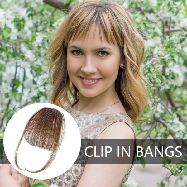 Clip-in lugg - Hårtillägg av äkta hår - Franska lugg Clip-on luftlugg | Snygga och naturliga hårtillägg för kvinnor Brun