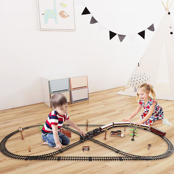 Elektrisk Jernbaneleketøysett med Jernbanespor, Damplokomotiv, Die-Cast Modell, Utdannende Spill, Leketog for Barn