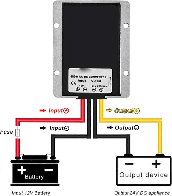 DC/DC 12V - 24V tehostusmuunnin 20A 480W jännitteensäätömoduuli autoon