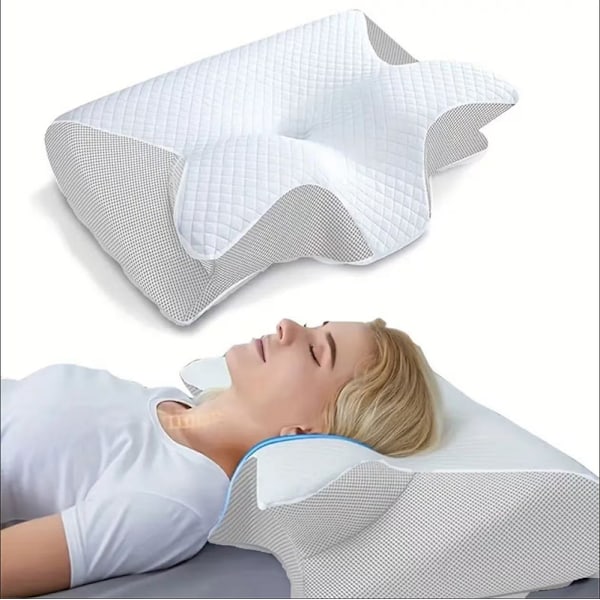 Viskoelastinen niskatyyny, ergonominen 2-in-1 ortopedinen tyyny niskakivun lievitykseen, muotoiltu tukityyny, 1 kpl vaalean valkoinen (alennettu) White
