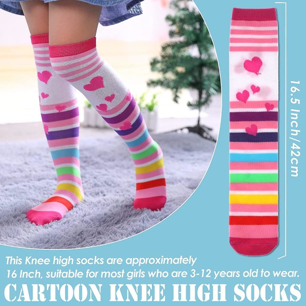 3-12 år gamle piger Knæhøje sokker Børn Søde Crazy Funny Dyremønster Lang støvle Rainbow Socks 01
