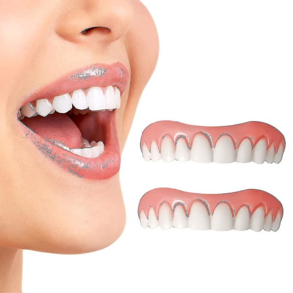 Pt 2 stk falske tænder, tandproteser tænder til overkæbe, natur og behagelige tw