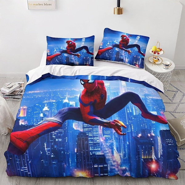 Spiderman 3-delt Dynebetrækssæt Blødt 3D Print Film Dynebetræk Mikrofiber med Pudebetræk, med Skjult Lynlås Lukning Dynebetræk Single135x200cm