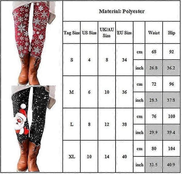 Dam Julmönstrade Smala Långbyxor Vinter Jul Stretch Leggings ByxorCJY A S