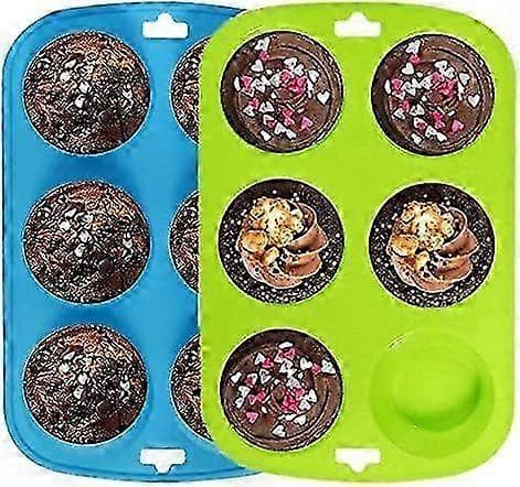 Silikon muffinsformsett, non-stick bakekopper, blågrønn, 6-hulrom