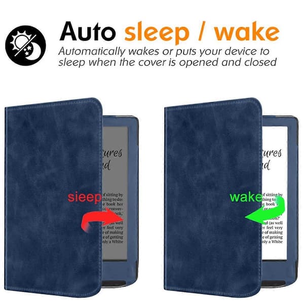 For Pocketbook Touch HD 3 E-Reader Stativveske Flip PU-veske MørkeblåCJY