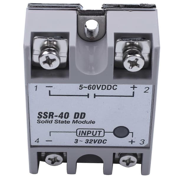 Enkelfase Solid State Relé DC-DC SSR-40DD 40A DC3-32V DC5-60V Hvit+sølv-L WhiteSilver
