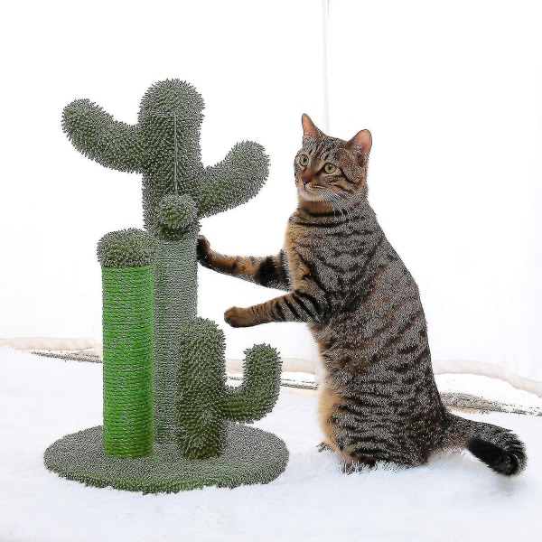Kaktus skrapestolpe for katter, Sisal Cat skrapestolpe med ball (h: 53cm/20,9") Grønn M
