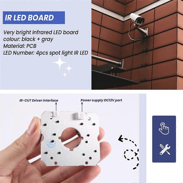 4-array IR LED-spotlight Infrarød 4x IR LED-kort for CCTV-kameraer nattsyn (52 mm diameter) black  gray