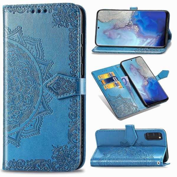 Kohokuvioitu Mandala Wallet nahkainen jalustan cover Samsung Galaxy S20 4G/S20 5G Blue Style E Samsung Galaxy S20 4G