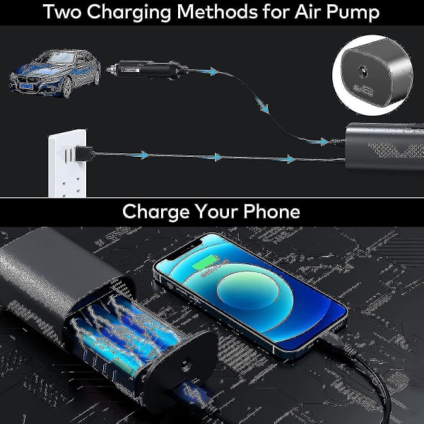 Trådløs Opladbar Dæk-Pumpe, 6000mah Batteri Dæk-Pumpe 150 Psi Bilpumpe Elektrisk Cykelpumpe Håndholdt Mini Luftpumpe Kompressor Automatisk Frakobling