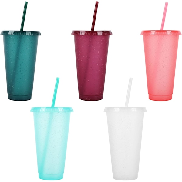 Återanvändbara Plastmuggar 5 st Dryckesglas Färgade Akrylmuggar Tumblers med Lock och Sugrör Plast Bulk Isade Plast Kalla Vattenmuggar Isade 710ml a