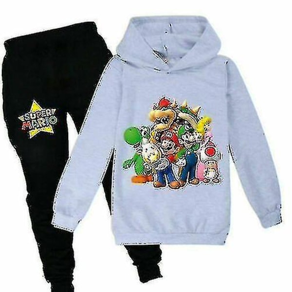 Super Mario Hoodie Topp & Byxor Set Barn Pojkar Flickor Sportkläder Jogging Tracksuits_a Grey 140 (9-10Years)