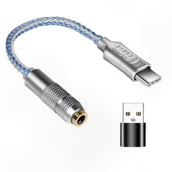 USB-C til 3,5 mm lydadapter med hodetelefonforsterker, 32-bit 384kHz lydkvalitet for øretelefoner og hodetelefoner Silver