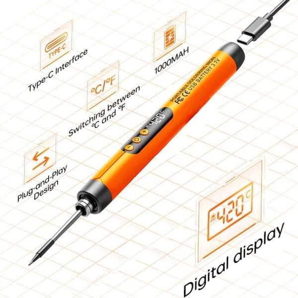 Soldering Iron - Portable USB Rechargeable Digital Pen with 3 Temperature Settings