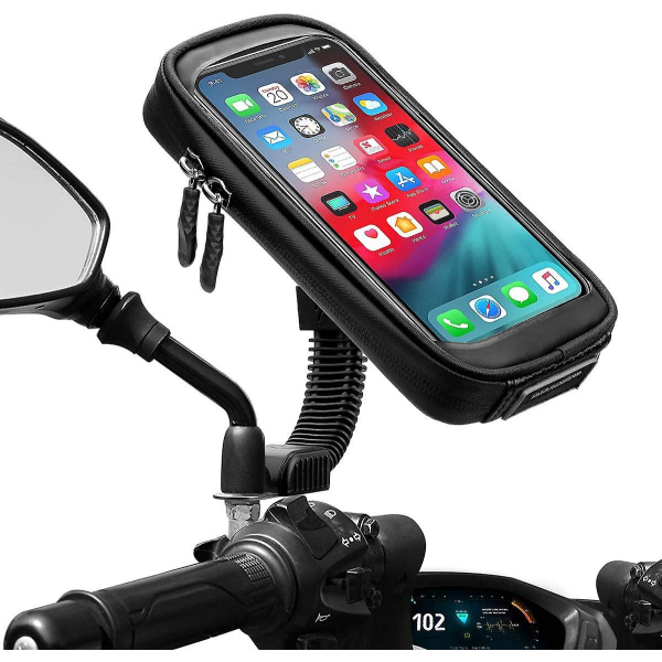 Vattentät Motorcykel Telefonhållare 360 ​​Rotation Motorcykel Scooter Smartphone Hållare Med Cover Telefonhållare För Motorcykel Backspegel Upp till