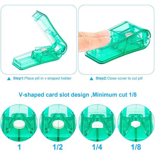 2 stk pilledelere, profesjonell pilledeler for å dele små eller store piller i to Green