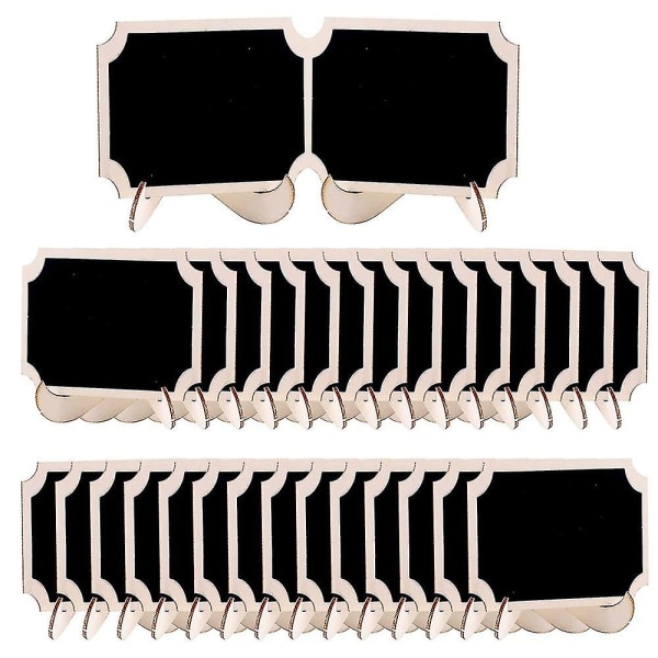 30 st Mini svarta tavlan matetiketter för festbuffé, små träskyltar (rektangel)