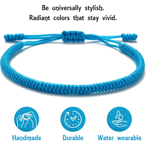 Handgjord Tibetansk Lyckoband för Kvinnor Män Tonåringar Justerbar Storlek Vänskapspresent Handgjord Repflätad Chakra Armband Light Blue